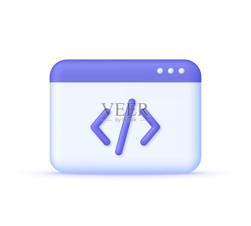 3D网页和编程代码图标,白色背景,开发软件概念图标素材