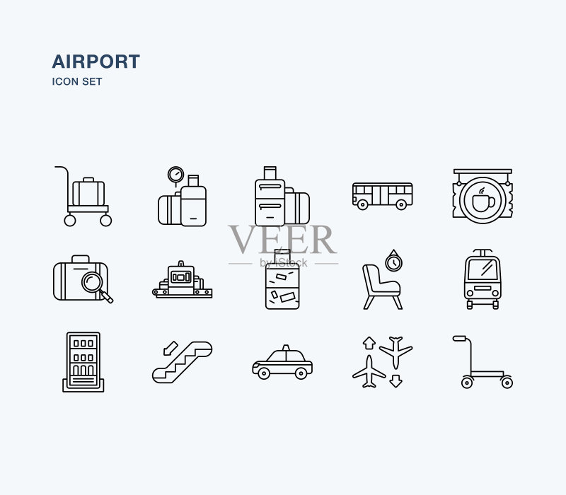 机场与航空轮廓图标集图标素材