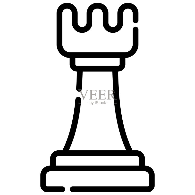 白色背景上隔离的国际象棋棋子线条图标图标素材