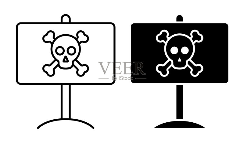 骷髅和交叉骨线性图标标志牌图标素材