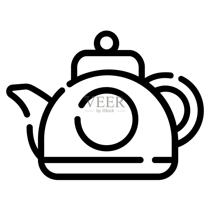 茶壶矢量图标细线风格,适用于Web和移动设备图标素材