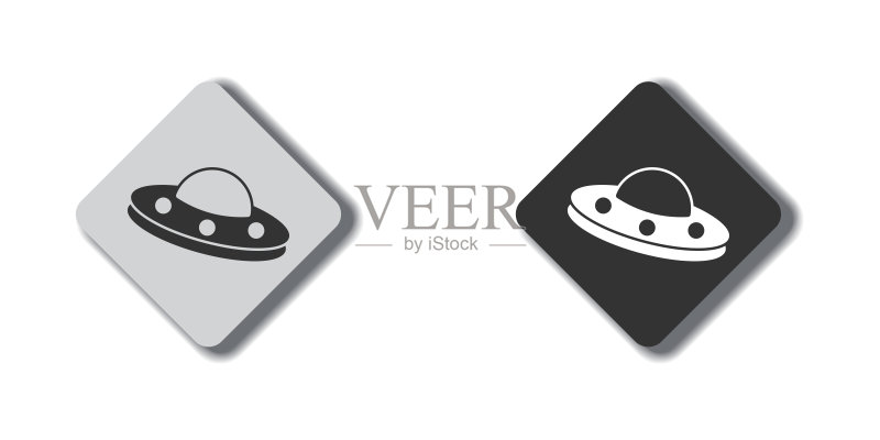 UFO图标:太空外星人矢量插画图标素材