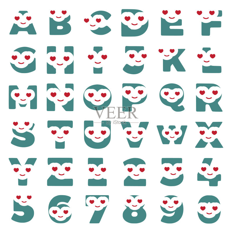 可爱的情侣字母和数字图标素材