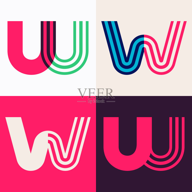 重叠线条字母W标志合集图标素材