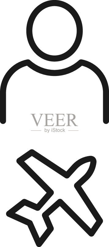 适用于广告、网站、商店的黑白标志:用户和飞机的矢量图标图标素材