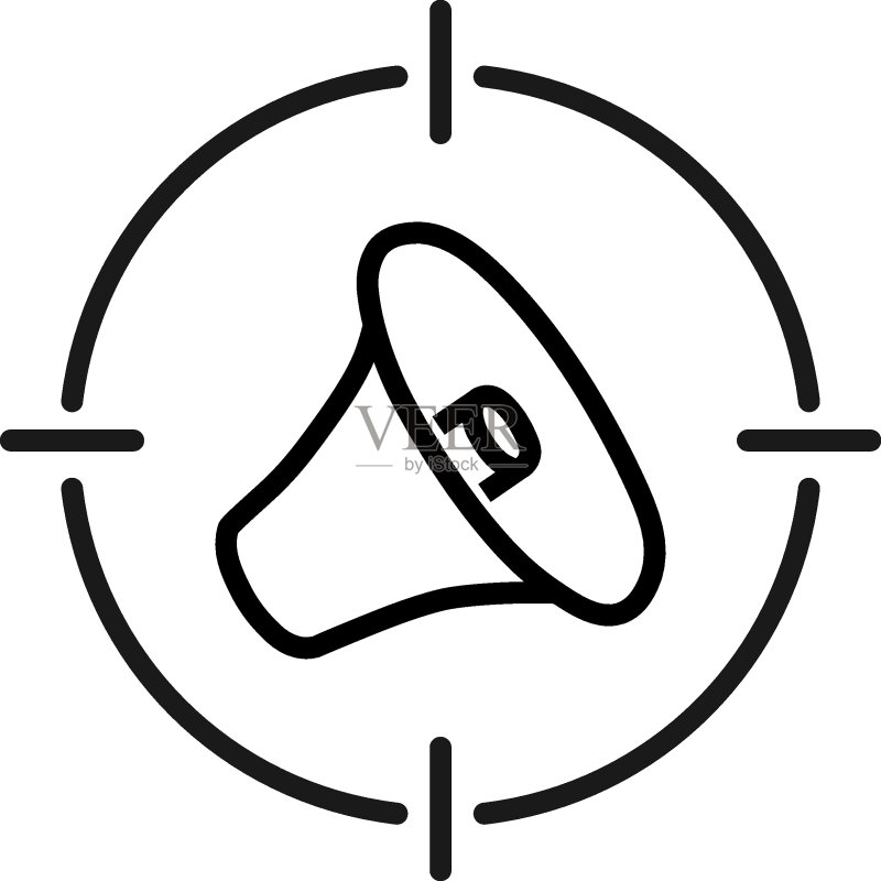 简约黑白插画:目标内扬声器的矢量图标,适用于网站、广告、书籍、文章和应用程序,现代标志和可编辑描边图标素材