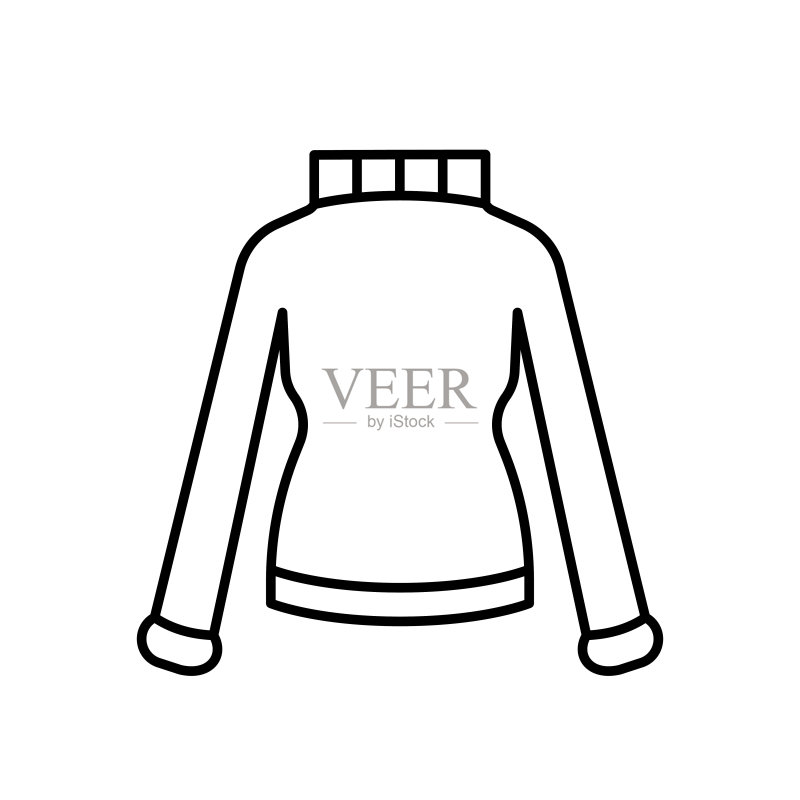 毛衣服装矢量图标黑色轮廓。女式插肩袖衫图解。扁平轮廓标志。在线商店理念。女士服装。服装店标志。白色背景。图标素材