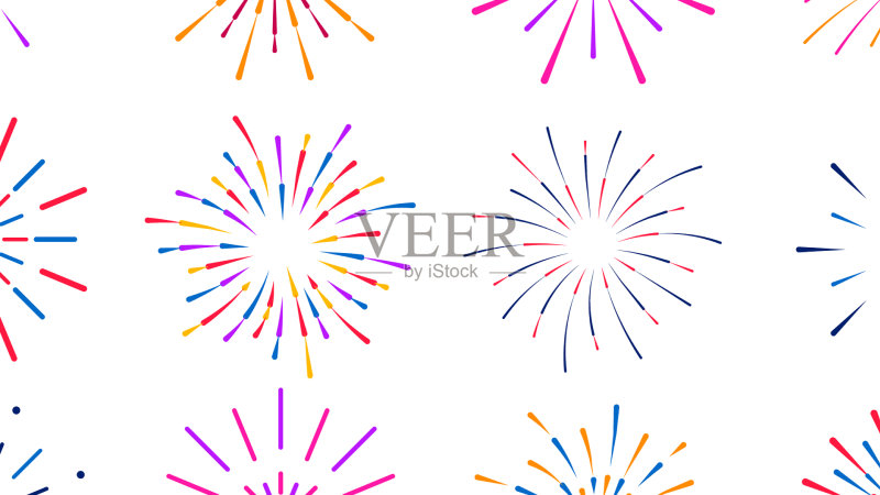 节日烟花彩色爆炸扁平化套装图标素材