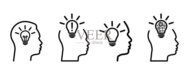人头和灯泡矢量图标合集:象征新创意图标素材