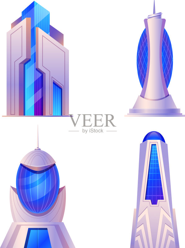 现代卡通未来城市建筑图标素材
