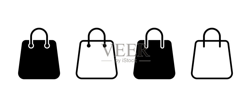 购物袋矢量图标集:App和网站的线条购物袋符号,环保包装插图图标素材