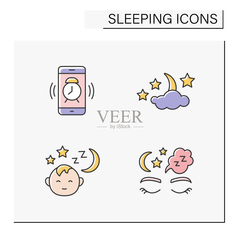 睡眠彩色图标合集图标素材