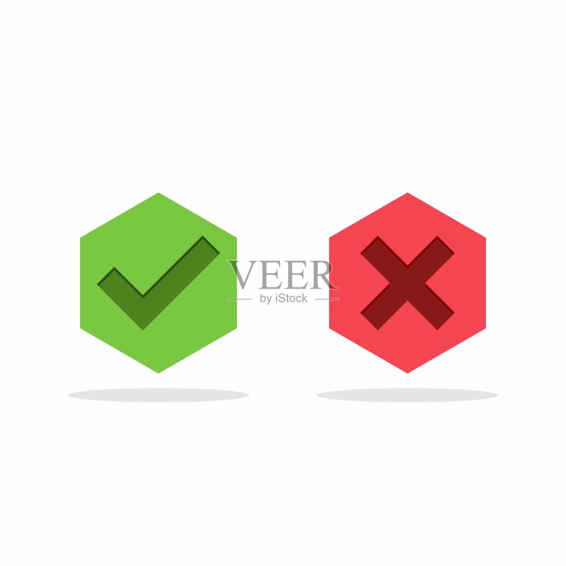 检查和错误标记,勾选和交叉标记,接受/拒绝,批准/不批准,是/否,对/错,绿色/红色,正确/错误,Ok/不Ok -矢量标记符号,绿色和红色。孤立的图标。图标素材