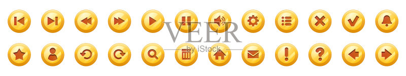 带音乐或视频播放器图标的金色按钮图标素材