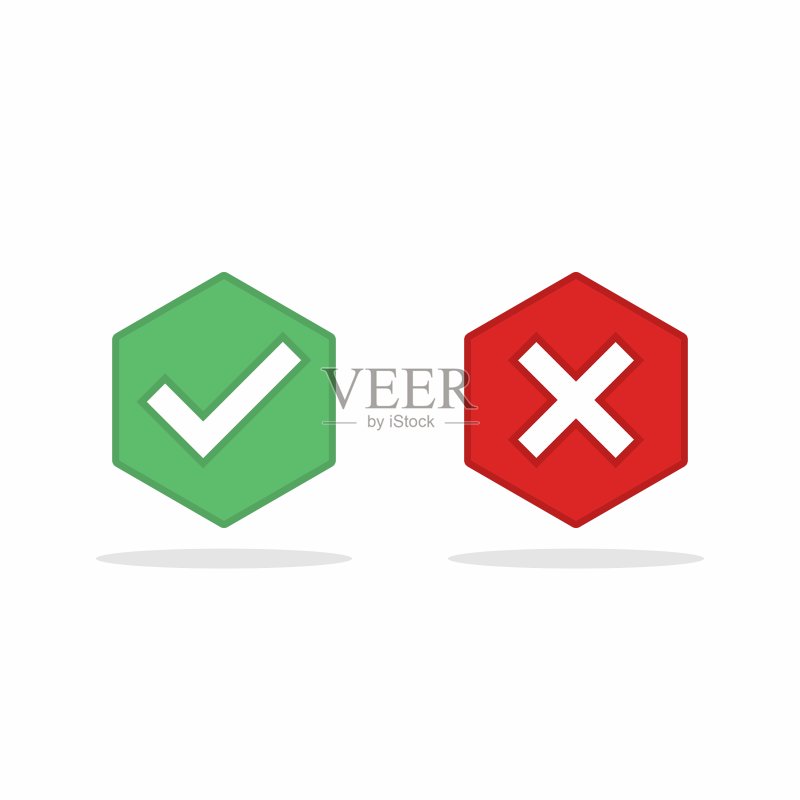 检查和错误标记,勾选和交叉标记,接受/拒绝,批准/不批准,是/否,对/错,绿色/红色,正确/错误,Ok/不Ok -矢量标记符号,绿色和红色。孤立的图标。图标素材