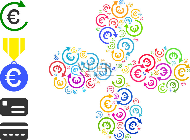 欧元偿还图标彩色漩涡花形图标素材