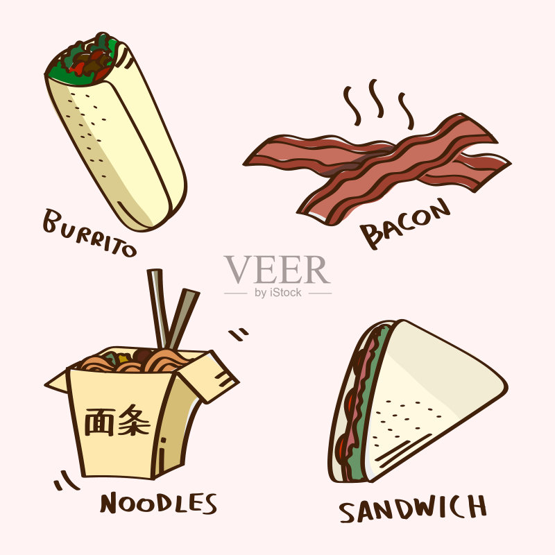 手绘快餐套餐图标素材