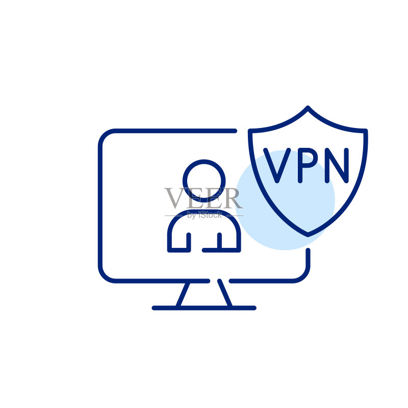 台式电脑上的VPN用户:像素完美可编辑描边线条图标图标素材