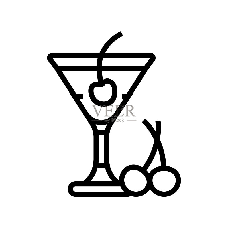 樱桃鸡尾酒线条图标矢量图图标素材