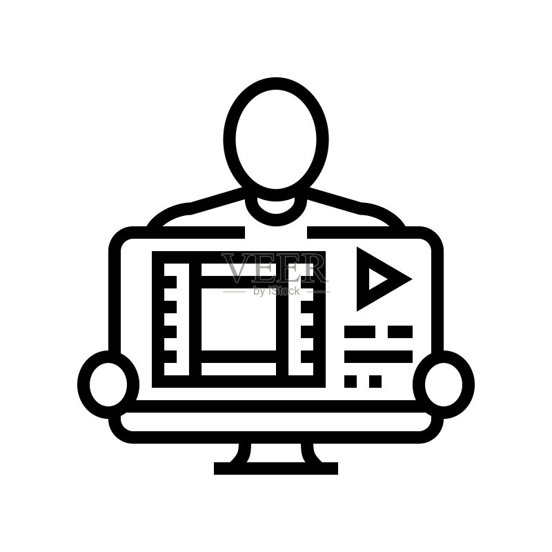 视频制作电影线条图标矢量插图图标素材