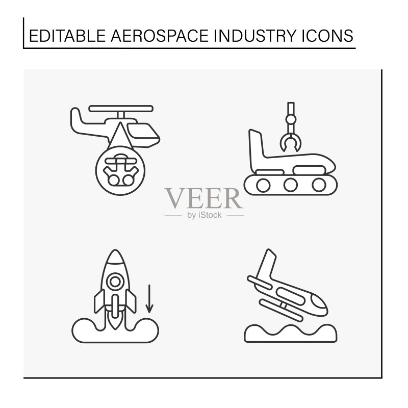 航空航天工业线性图标集图标素材