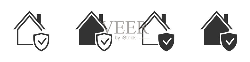房屋保险图标。房屋保护图标。矢量素材。图标素材