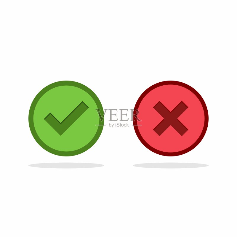 检查和错误标记,勾选和交叉标记,接受/拒绝,批准/不批准,是/否,对/错,绿色/红色,正确/错误,Ok/不Ok -矢量标记符号,绿色和红色。孤立的图标。图标素材