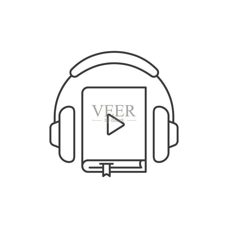耳机与书籍线条图标:在线有声读物图标素材