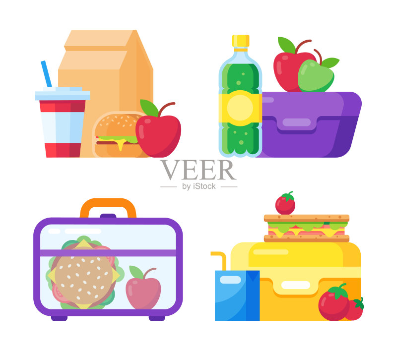 学生午餐盒健康营养食品图标素材