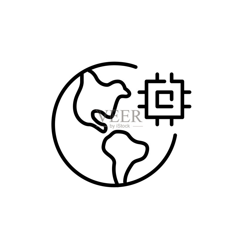 全球数字化地球与CPU芯片图标素材