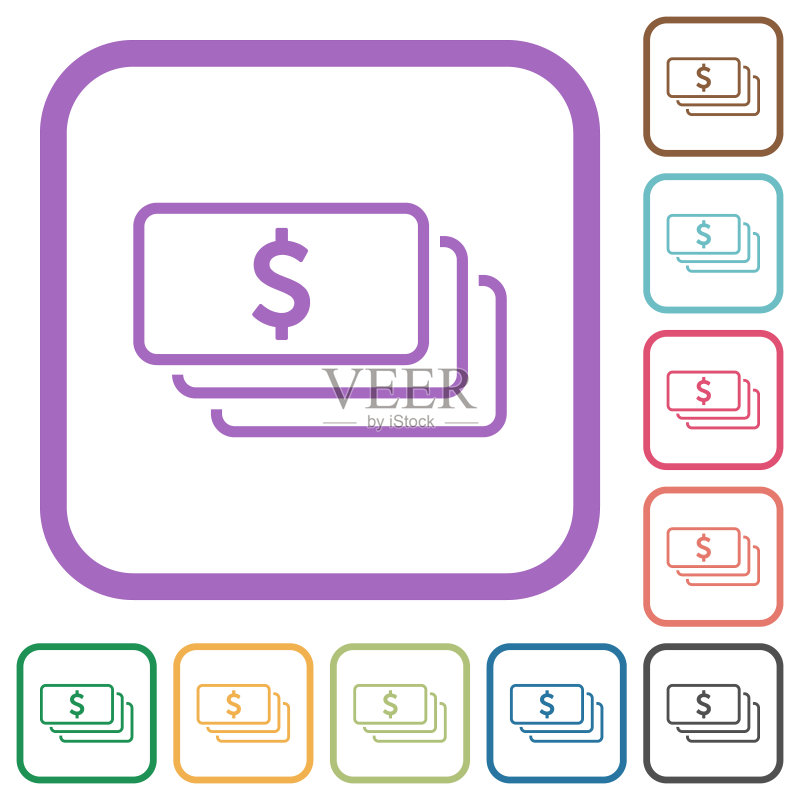 美元纸币轮廓简笔画图标图标素材