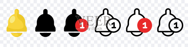 铃铛图标合集:黑白风格,用于订阅通知、消息提醒,矢量剪贴画,白色背景图标素材