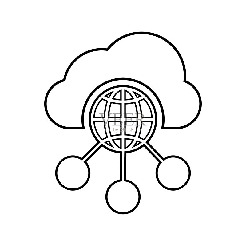 云、通信、连接轮廓图标,线条艺术矢量图图标素材