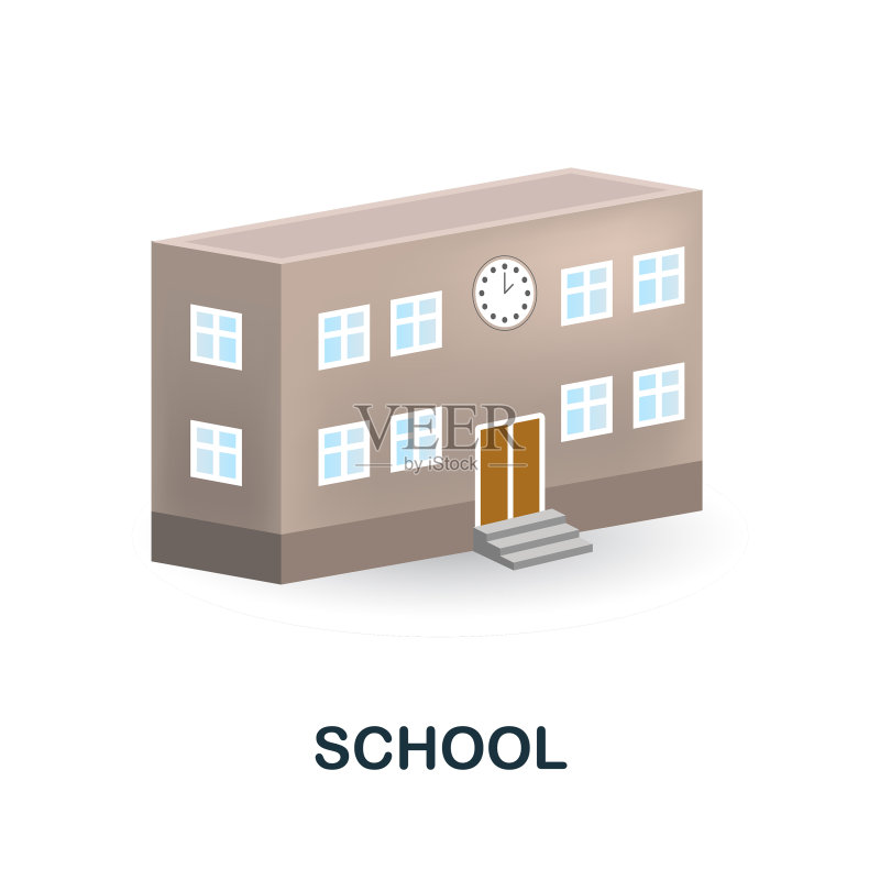 学校3D图标建筑简单元素图标素材
