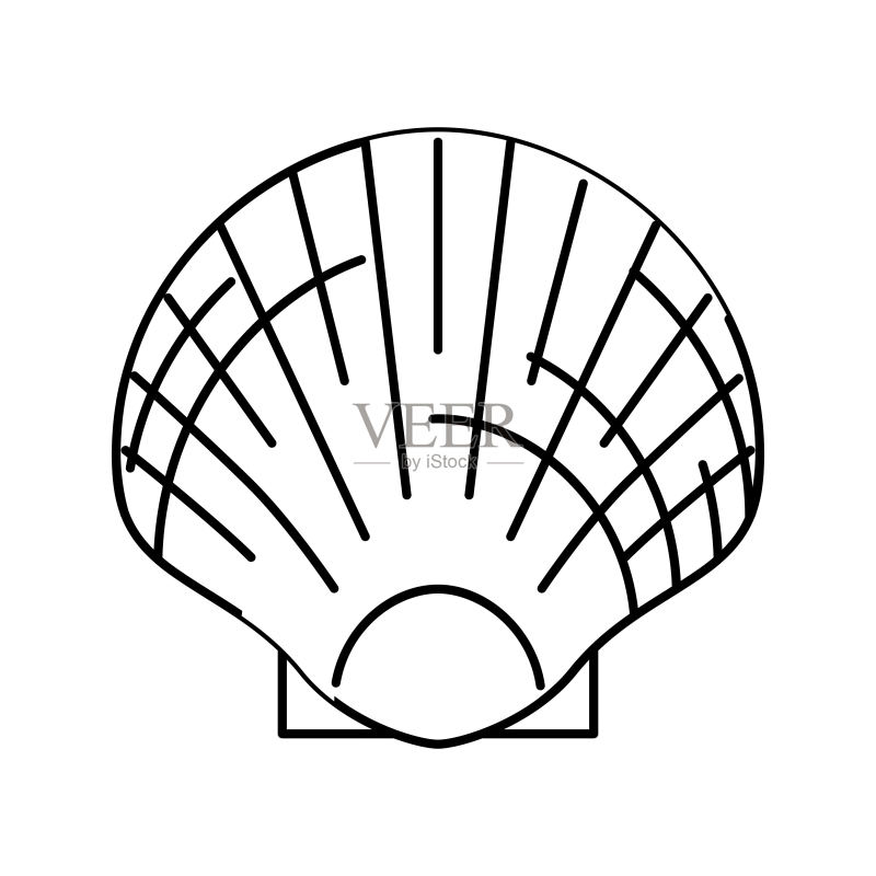 扇贝海滩线条图标矢量图图标素材