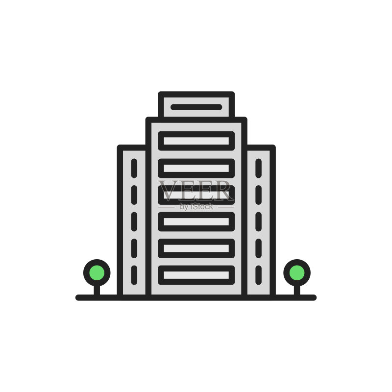 办公楼细线图标。彩色线性符号。矢量图。图标素材
