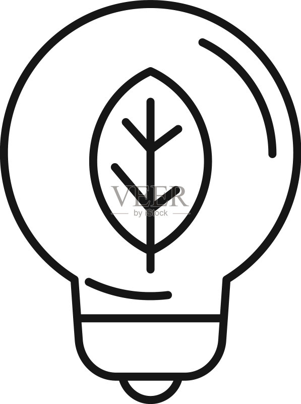 清洁能源环保树叶灯泡轮廓图标图标素材