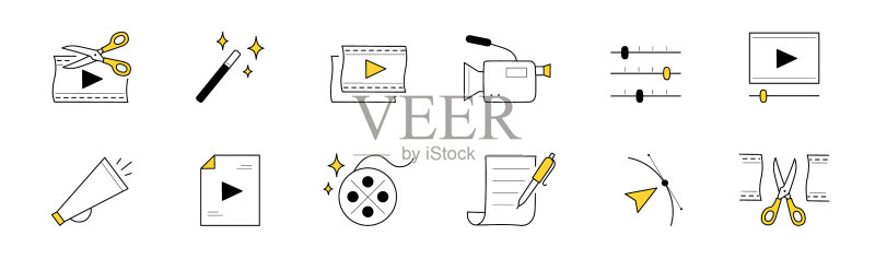 视频编辑涂鸦图标元素集图标素材