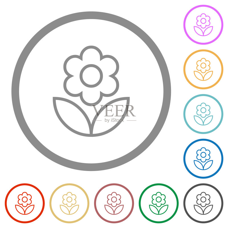 单花轮廓扁平图标(带轮廓)图标素材