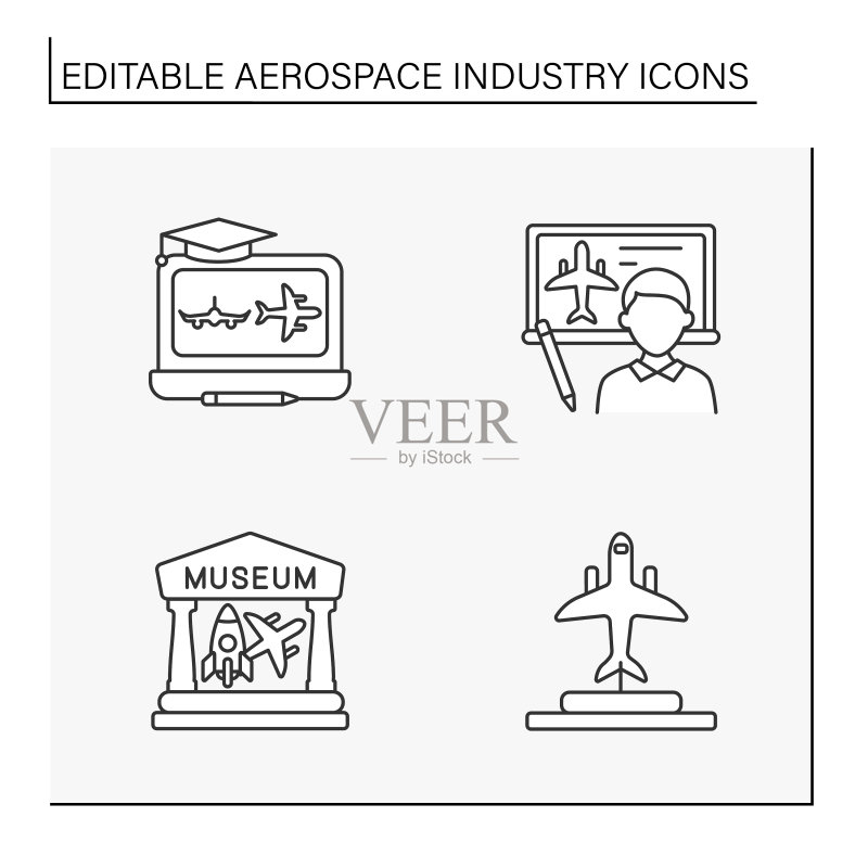 航空航天工业线性图标集图标素材