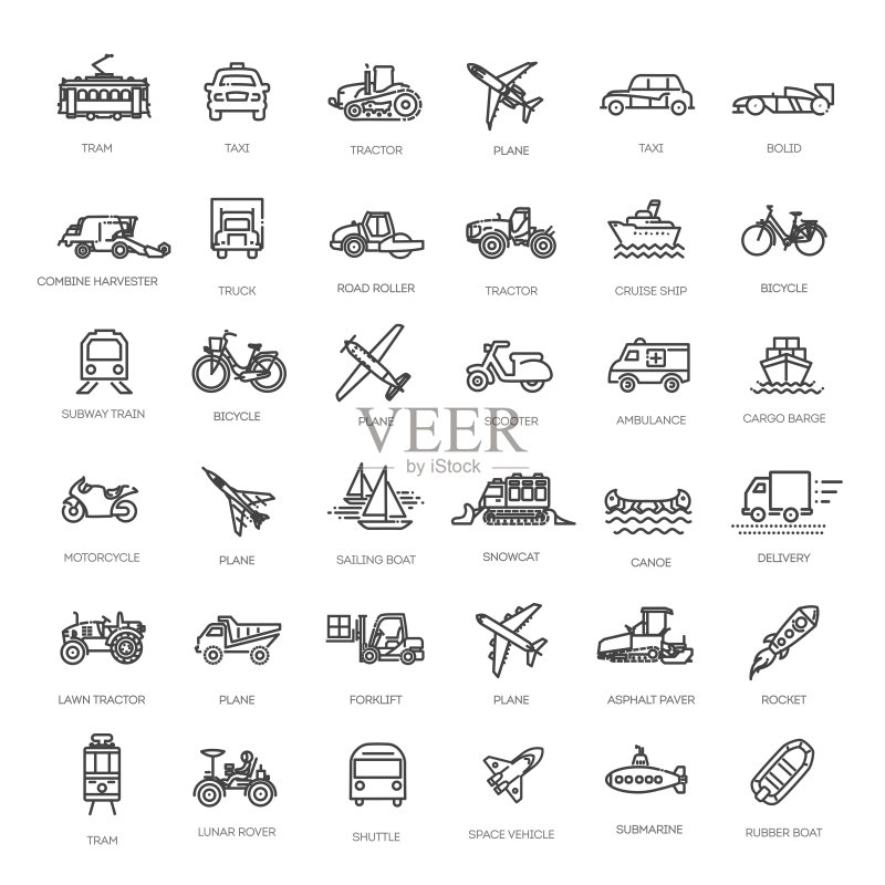 运输车辆和交付元素 - 极简细线Web图标集图标素材