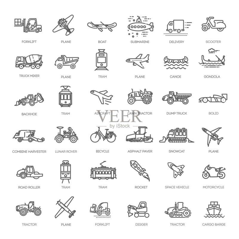 运输车辆和交付元素 - 极简细线Web图标集图标素材