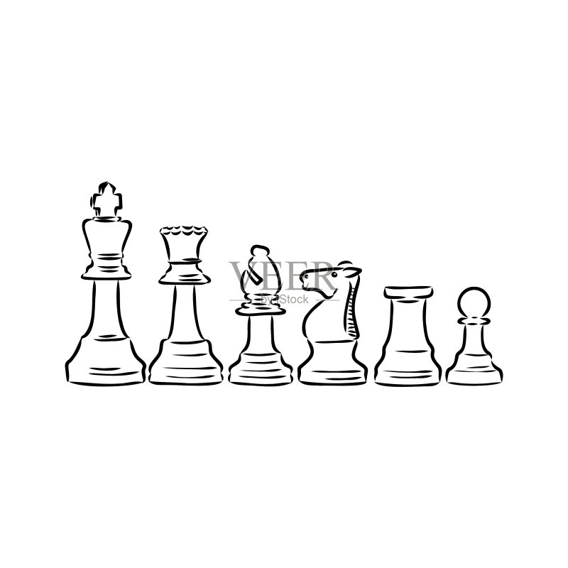 手绘国际象棋棋子素描合集图标素材