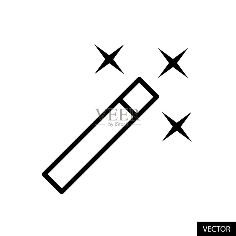 白色背景的魔棒工具矢量线性图标,可编辑描边图标素材