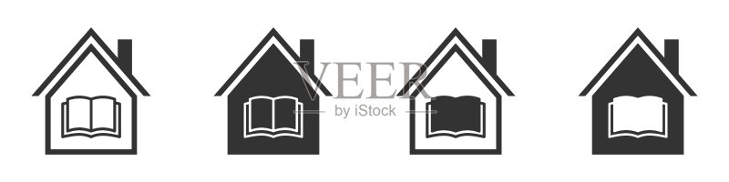 图书馆图标:家庭教育图标。在线学习。家庭学校象征。矢量素材。图标素材