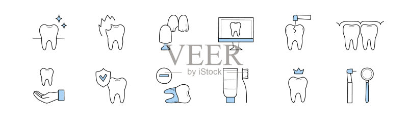 牙科和口腔医学涂鸦图标标志集图标素材