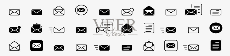 电子邮件图标合集,邮件图标集,信封图标,电子邮件标志和符号,计算机和移动应用,信封插图,矢量图图标素材