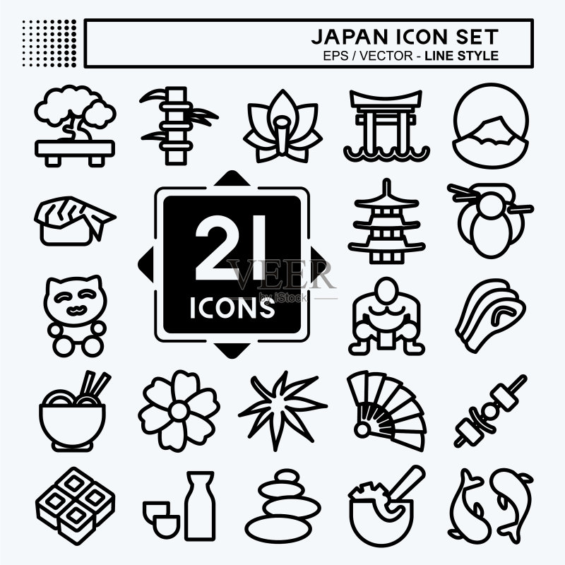 日本图标集,适用于日本符号线图标素材
