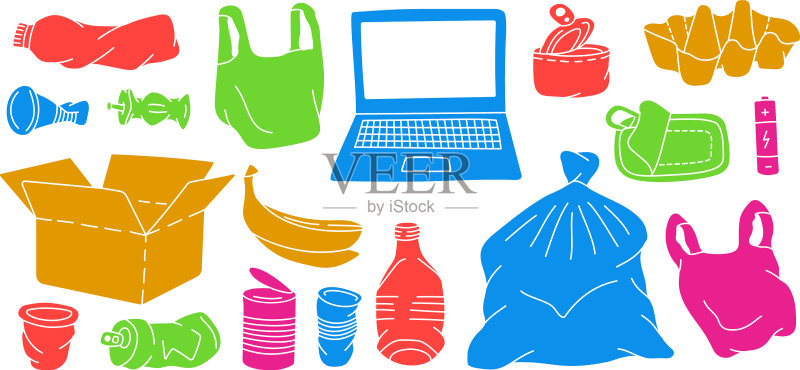 塑料玻璃混合垃圾图标素材