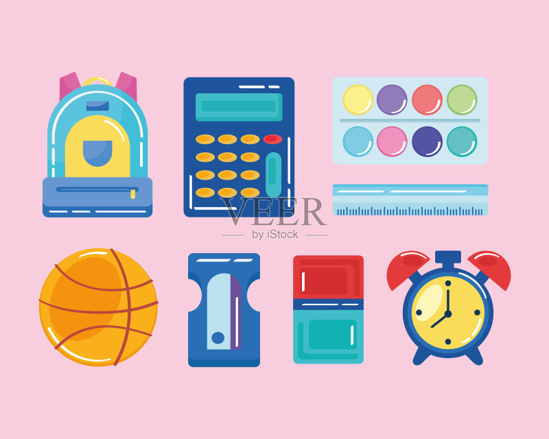 八个学校用品图标图标素材